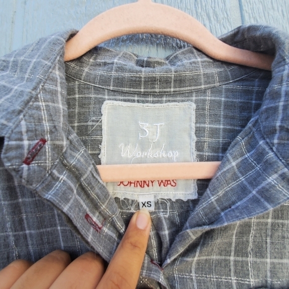 Johnny Was 3J Workshop Plaid Button Down Boxy Contemporary Top - Picture 9 of 10